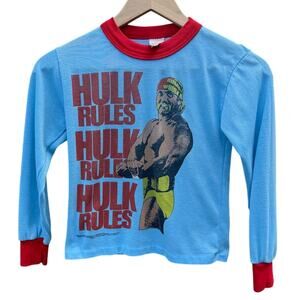 Hulk Hogan Vintage 1980s Hulk Rules Kids blue Pajama Top Size 12